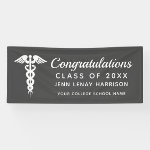 Personalised Nurse Graduation Caduceus Grey Party Banner