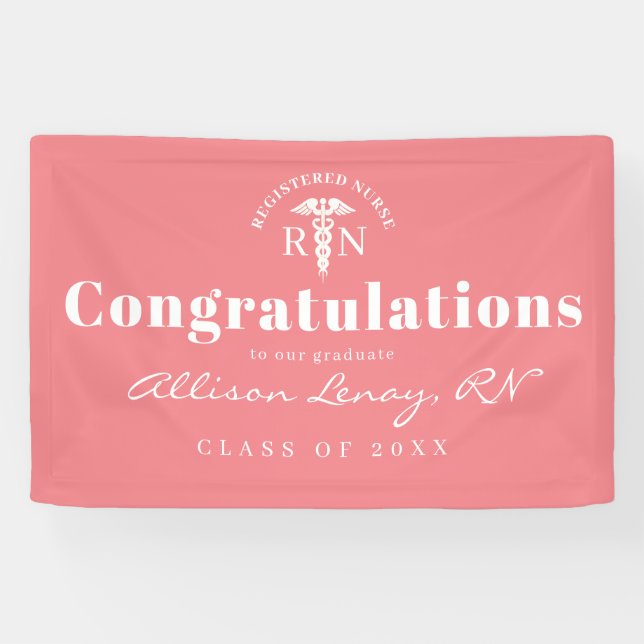 Personalised Nurse Graduation Coral Pink Medical Banner (Horizontal)
