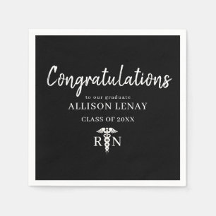 Personalised Nurse Graduation Party Black White Napkin