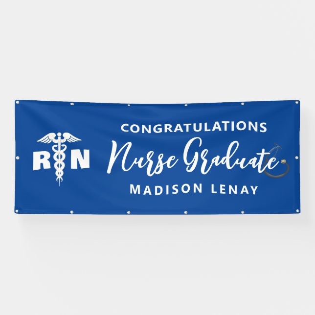 Personalised Nurse Graduation Party Blue Custom Banner (Horizontal)