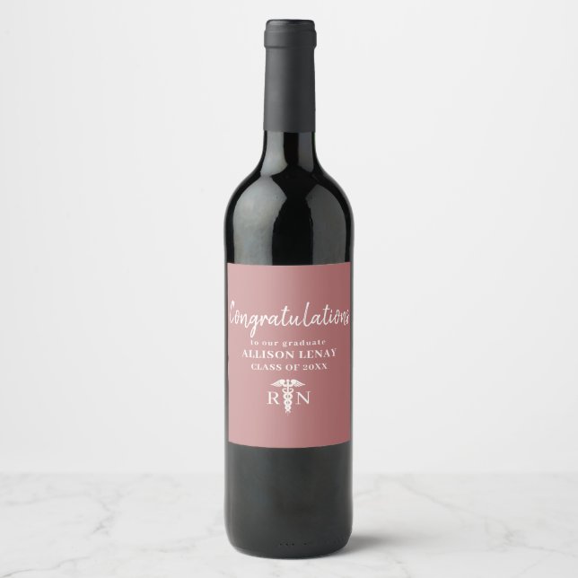 Personalised Nurse Graduation Pink Medical Party Wine Label (Front)