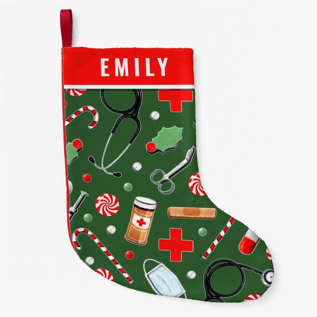 Personalised Nurse Holiday Gift Small Christmas Stocking (Front)