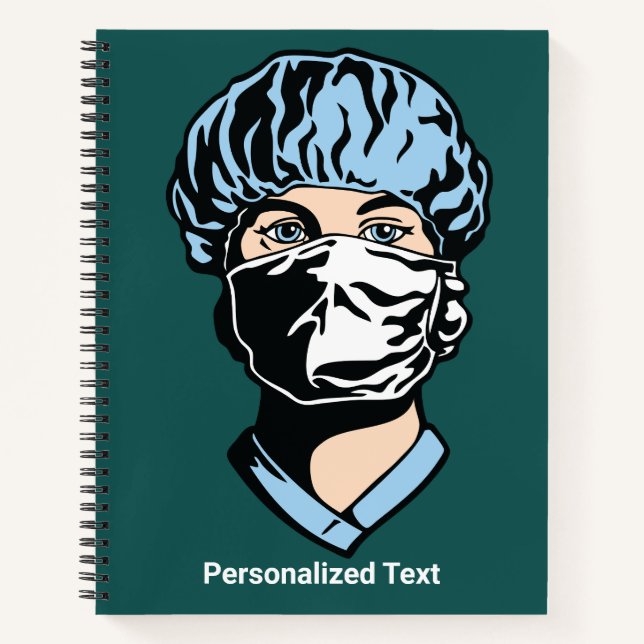 Personalised Nurse in Scrubs and Face mas Medical Notebook (Front)