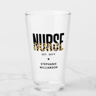 Personalised Nurse Leopard Print RN Graduation Glass