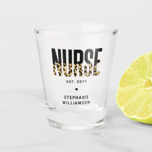 Personalised Nurse Leopard Print RN Graduation Shot Glass
