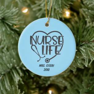 Personalised  Nurse Life With Stethoscope    Ceramic Tree Decoration