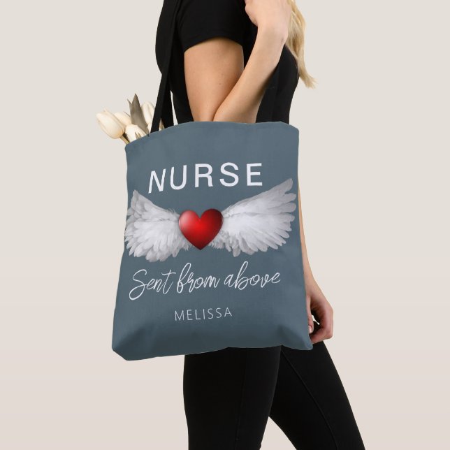 Personalised Nurse Medical Angel Wings Heart Tote Bag (Close Up)