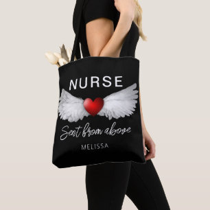 Personalised Nurse Medical Angel Wings Red Heart Tote Bag