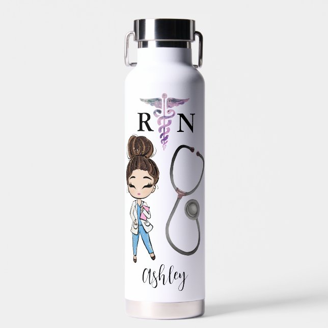 Personalised Nurse Monogram Gift Water Bottle (Front)
