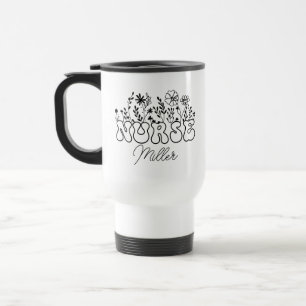 Personalised Nurse Mug, Custom Floral Nurse Coffee Travel Mug