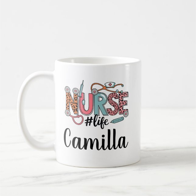 Personalised Nurse Mug with Floral Design | Custom (Left)
