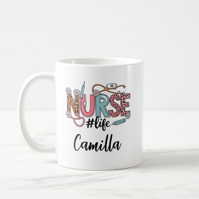 Personalised Nurse Mug with Floral Design | Custom (Left)