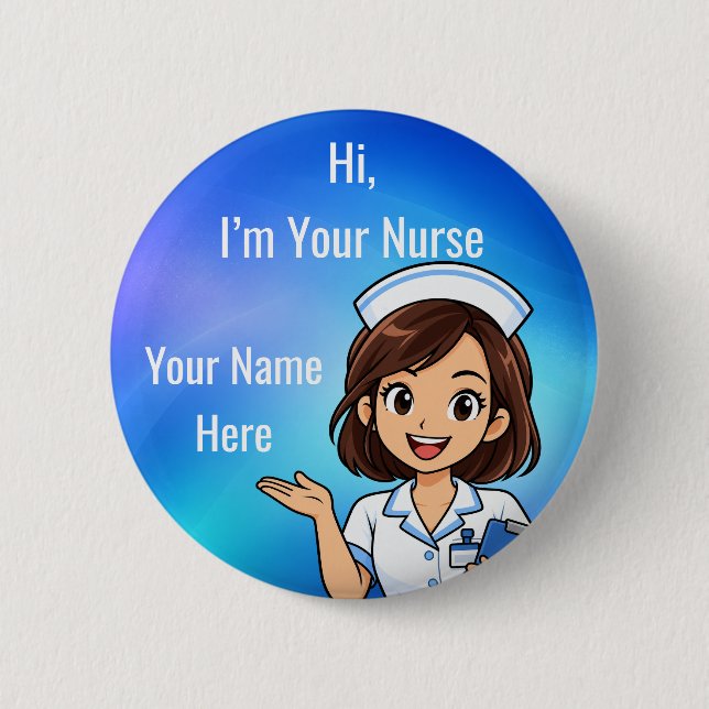 Personalised Nurse Name Badge Blue Gradient Button (Front)
