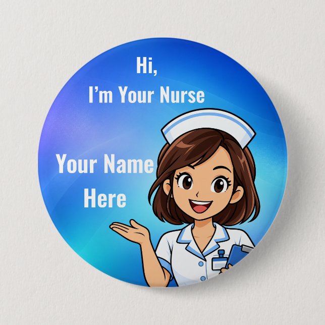 Personalised Nurse Name Badge Blue Gradient Button (Front)