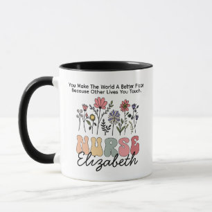 Personalised Nurse Name Coffee Mug: Floral Design, Mug