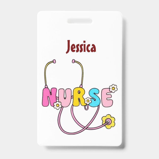 Personalised Nurse Name RN LPN Doctor Stethoscope  ID Badge (Front)