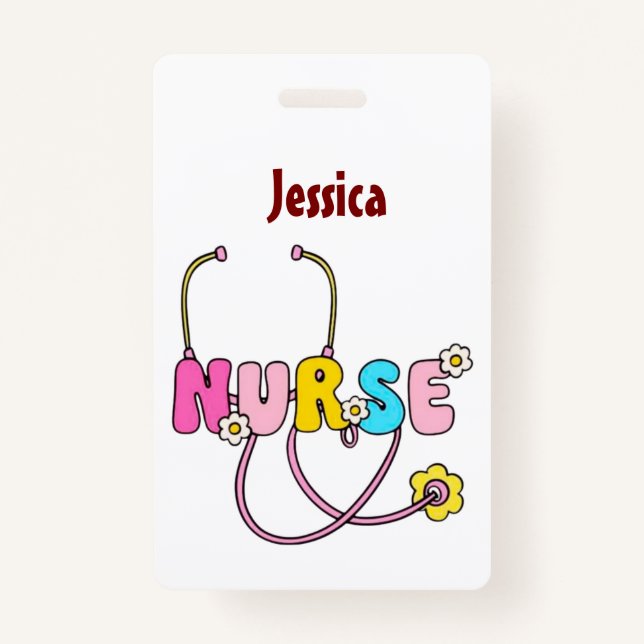 Personalised Nurse Name RN LPN Doctor Stethoscope  ID Badge (Front)