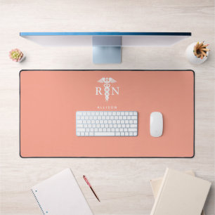 Personalised Nurse Orange Peach Medical Caduceus Desk Mat