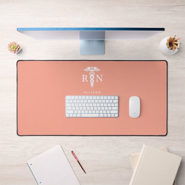 Personalised Nurse Orange Peach Medical Caduceus Desk Mat (Office 1)