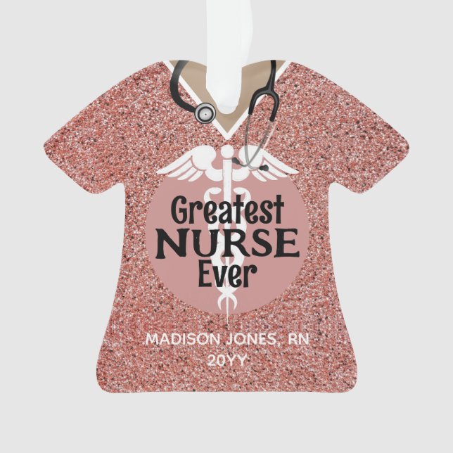 Personalised Nurse Pink Scrub Top Christmas Ornament (Front)
