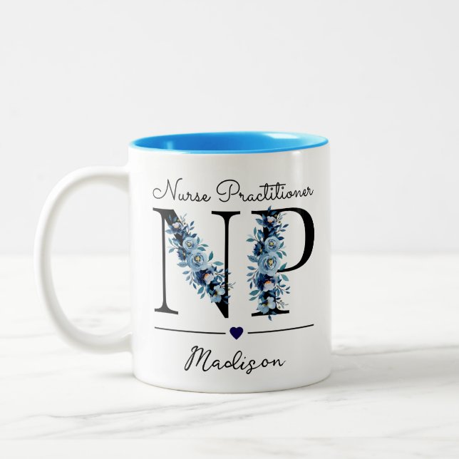 Personalised Nurse Practitioner, Gift For Nurse NP Two-Tone Coffee Mug (Left)