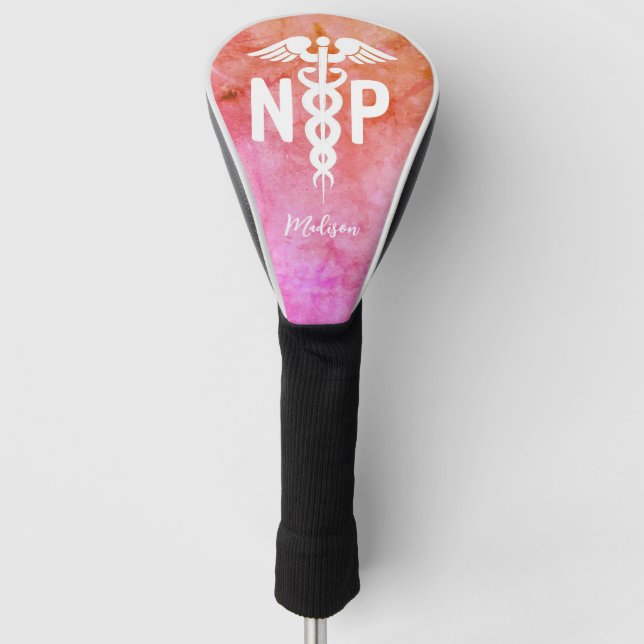 Personalised Nurse Practitioner Modern Medical Golf Head Cover (Front)