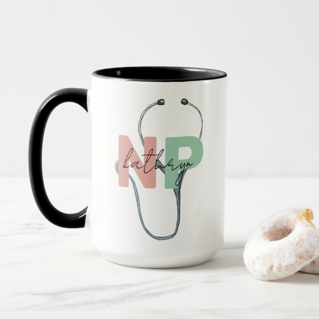 Personalised Nurse Practitioner Retro NP Name Gift Mug (With Donut)