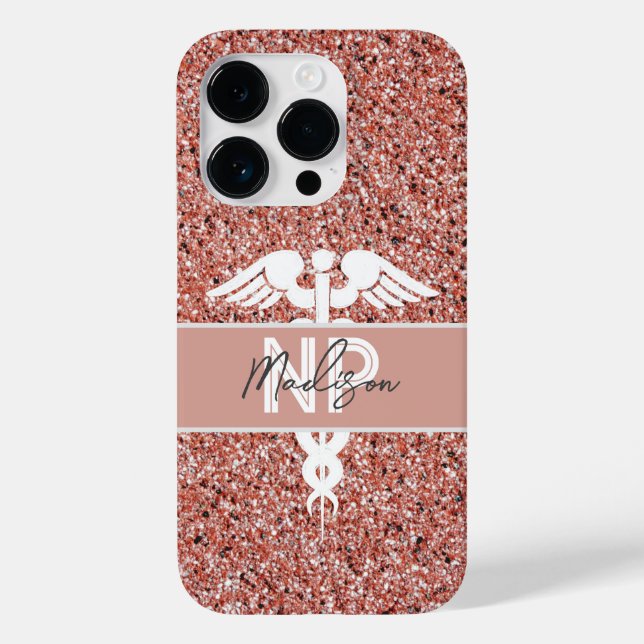 Personalised Nurse Practitioner Rose Gold Glitter Case-Mate iPhone Case (Back)