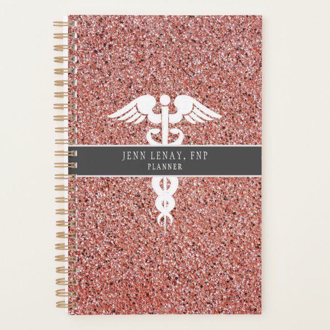 Personalised Nurse Practitioner Rose Gold Glitter Planner (Front)