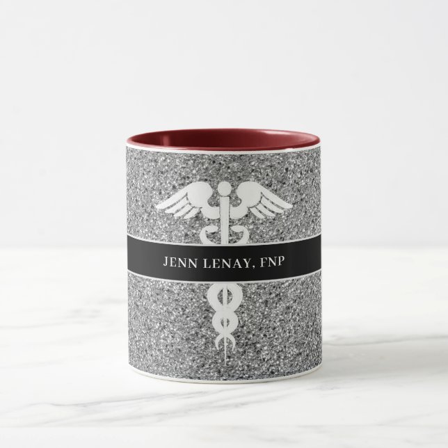 Personalised Nurse Practitioner Silver Glitter  Mug (Center)