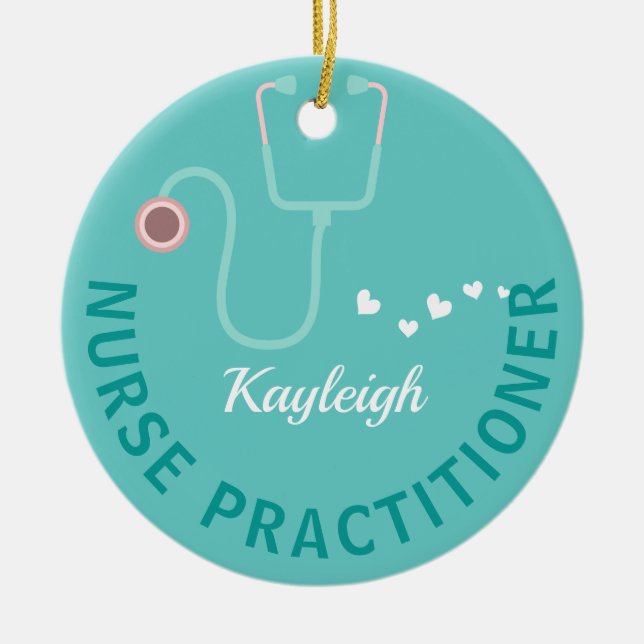 Personalised  Nurse Practitioner- stethoscope Ceramic Tree Decoration (Front)