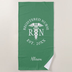 Personalised Nurse RN Graduate Green Medical Beach Towel