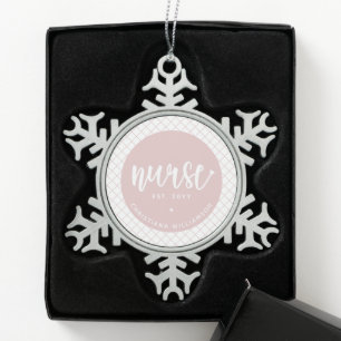 Personalised Nurse RN graduation Elegant Snowflake Pewter Christmas Ornament