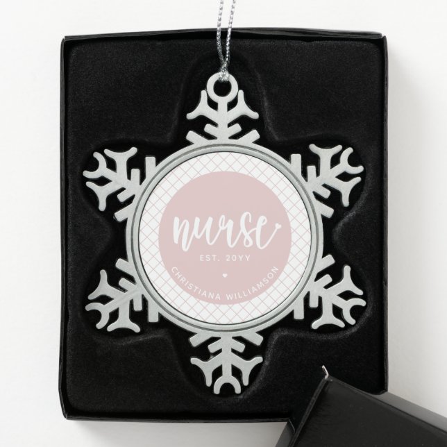 Personalised Nurse RN graduation Elegant Snowflake Pewter Christmas Ornament (Box)