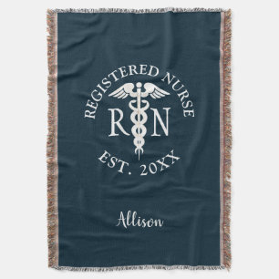 Personalised Nurse RN Graduation Navy Blue White Throw Blanket