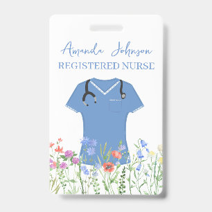 Personalised Nurse RN LPN NP Blue Scrubs ID Badge