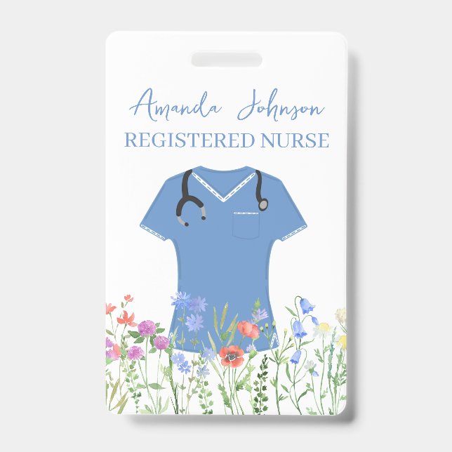 Personalised Nurse RN LPN NP Blue Scrubs ID Badge (Front)