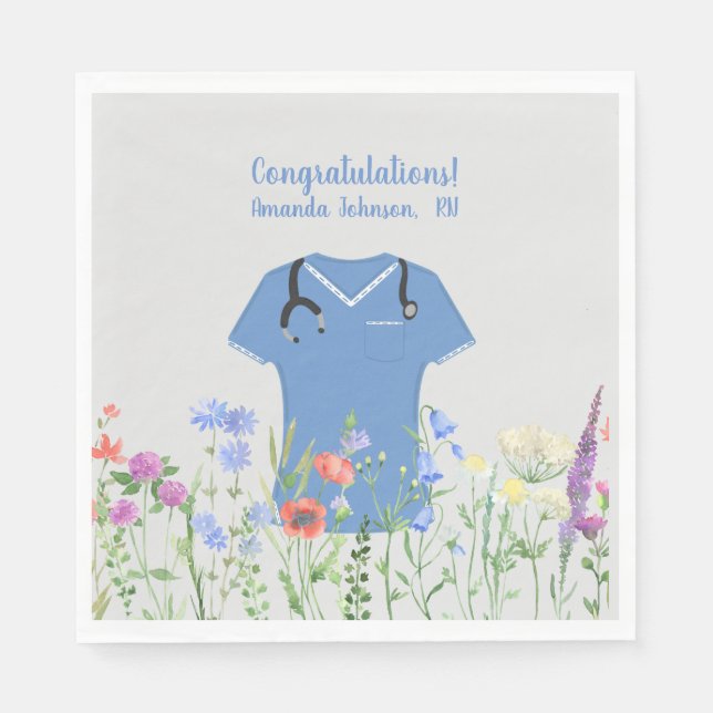 Personalised Nurse RN LPN NP Blue Scrubs Napkin (Front)