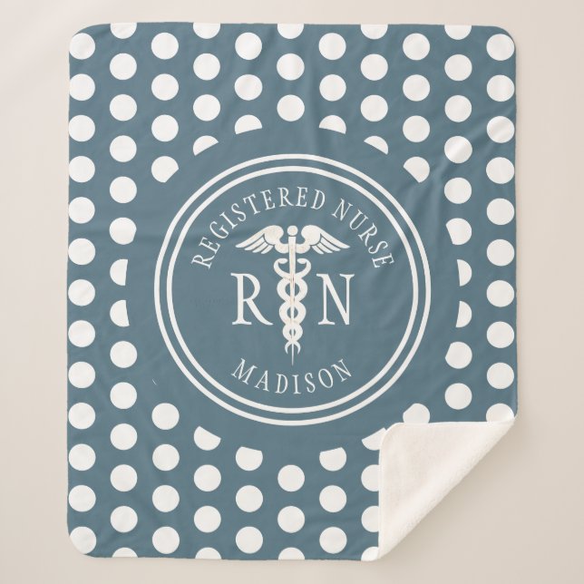 Personalised Nurse RN Medical Dot Pattern Sherpa Blanket (Front)