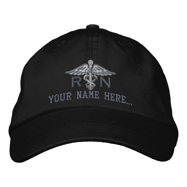 Personalised Nurse RN Your Text Medical Caduceus Embroidered Hat (Front)