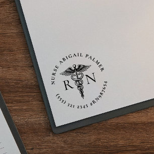 Personalised Nurse Rubber Stamp w/ Caduceus Symbol