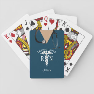 Personalised Nurse Scrub Top Navy Blue Medical Playing Cards