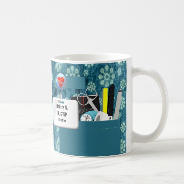 Personalised Nurse Scrubs in Teal Flowers Coffee Mug (Right)