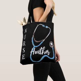 Personalised Nurse Stethoscope Black Minimalist  Tote Bag