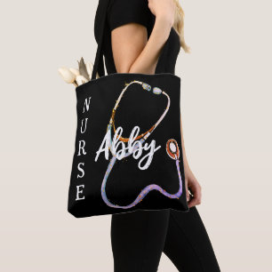 Personalised Nurse Stethoscope Minimalist Black Tote Bag