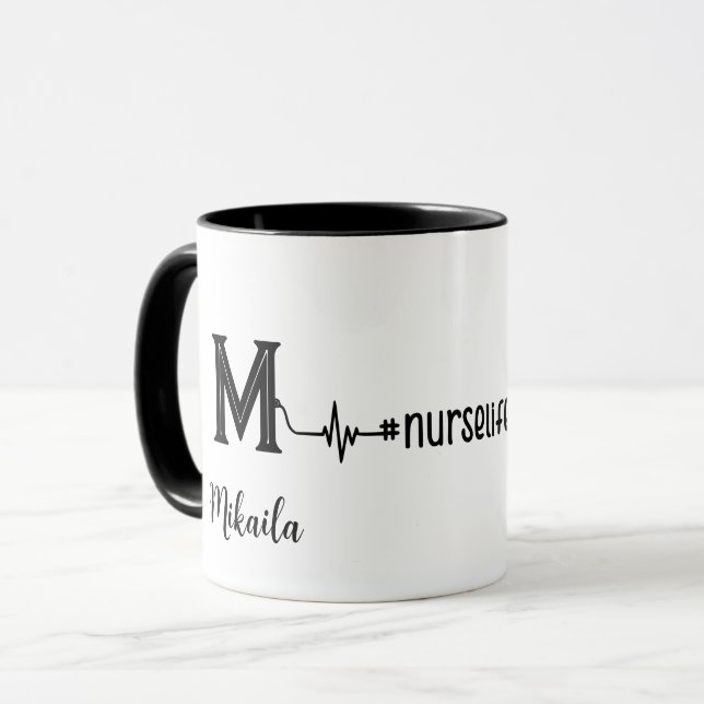 Personalised Nurse Stethoscope Monogram Medical  Mug (Front Left)
