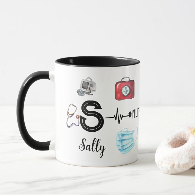 Personalised Nurse Stethoscope Monogram Medical  Mug (With Donut)
