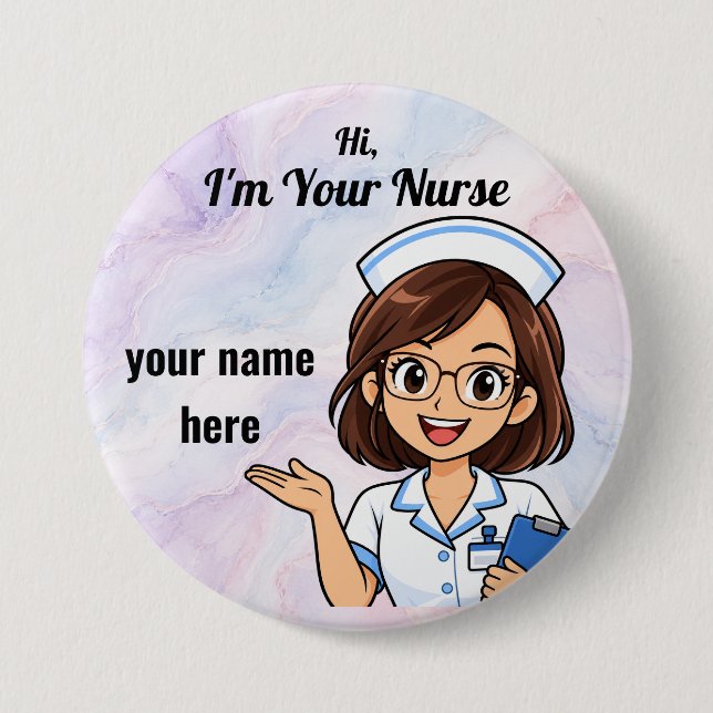 Personalised Nurse with Glasses Name Button (Front)