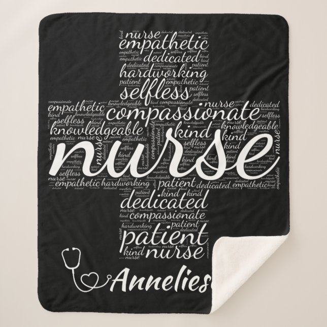Personalised Nurse Word Art Gift for Nurses Week  Sherpa Blanket (Front)