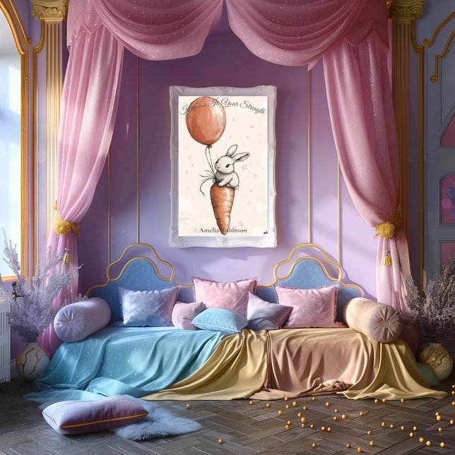 Personalised Nursery Art – Bunny with Red Balloon  Poster (Creator Uploaded)